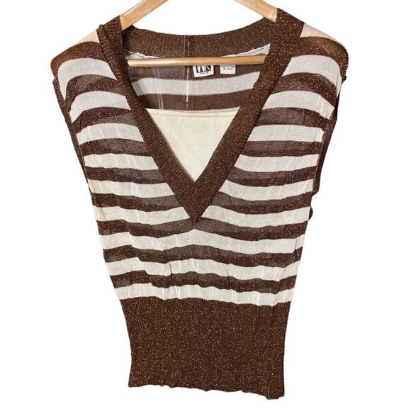 Vintage 90s WR Copper Sparkle Stretch Knit Pullover Cap Sleeve Top Sz LP - Picture 1 of 9